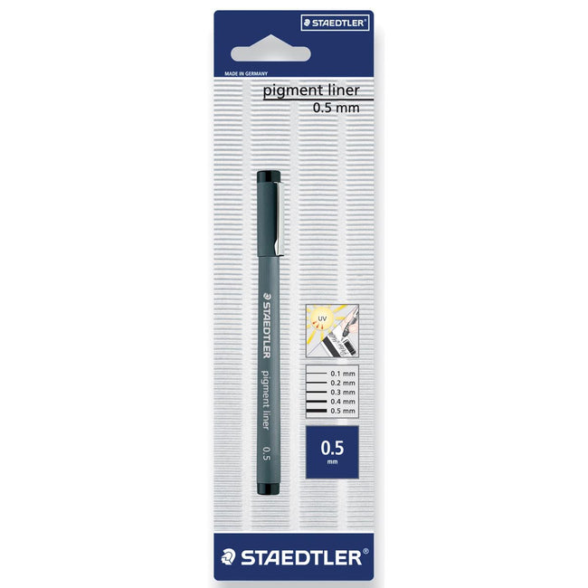 Staedtler - Pigment Liner Fineliner, runde Spitze, Schreibbreite 0,5 mm, im Blister, schwarz