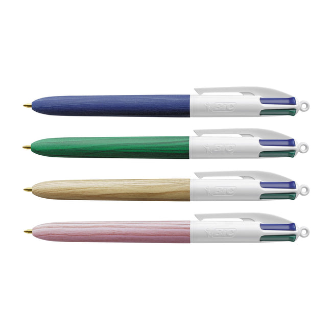 BIC -  Balpen  4kleuren wood m assorti | 30 stuks
