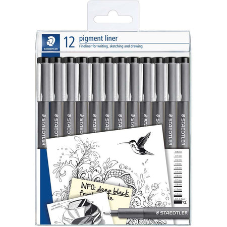 Staedtler - Fineliner Pigment 308 noir lot de 12 largeurs