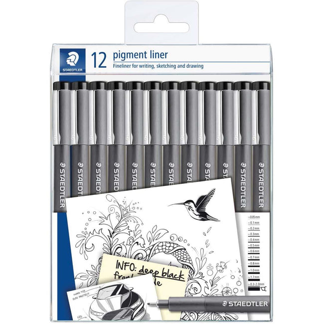 Staedtler - Fineliner Pigment 308 noir lot de 12 largeurs