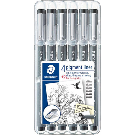 Staedtler - Fineliner Pigment 308 noir set 4+2 gratuit