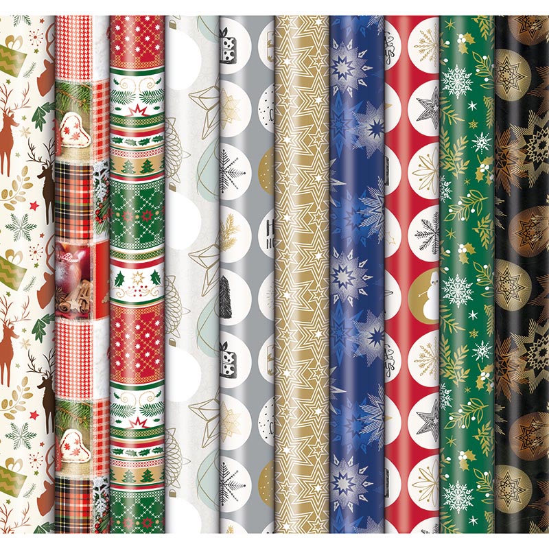 Klika -  Geschenkpapier Kerst , 70 cm x 2 m, geassorteerde kleuren