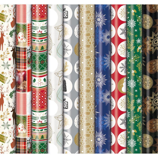 Klika -  Geschenkpapier Kerst , 70 cm x 2 m, geassorteerde kleuren