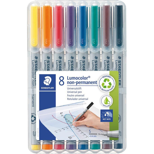 Staedtler -  Lumocolor 311, OHP-marker, non permanent, 0,8 mm, box van 8 stuks in geassorteerde kleuren