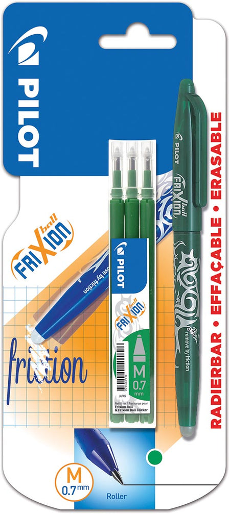 Pilot -  gelroller Frixion Ball, blister van 4 stuks (1 gelroller + 3 vullingen), groen