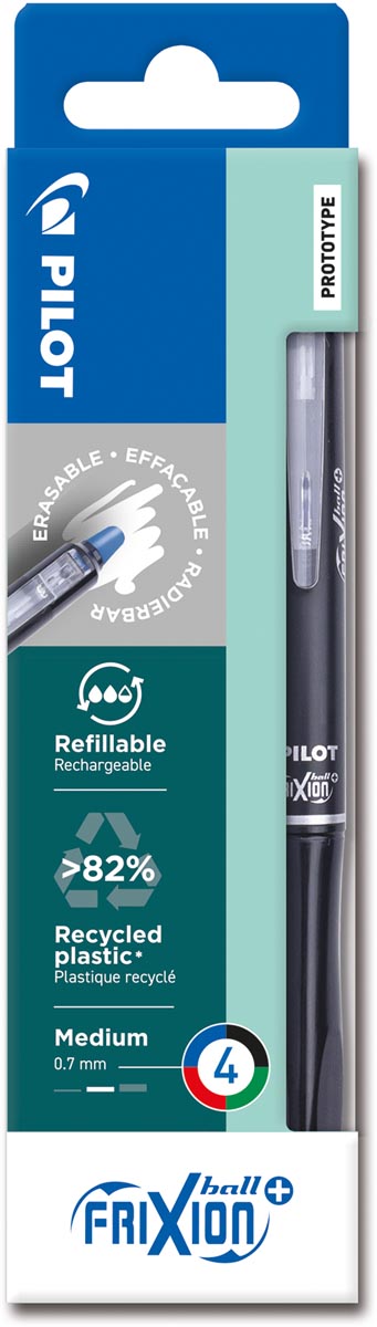 Pilot -  FriXion Ball Plus roller, medium, geassorteerde kleuren, etui van 4 stuks