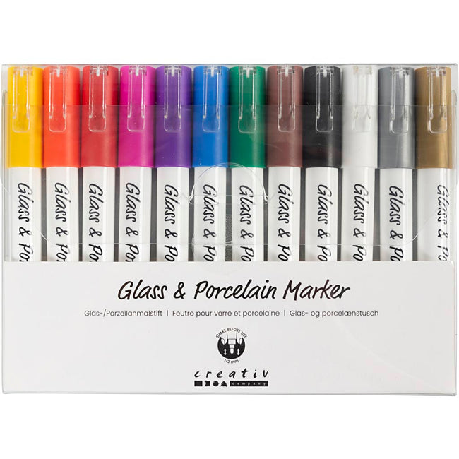 Creativ Company - Marqueurs Verre-Porcelaine 1-2mm set de 12 couleurs
