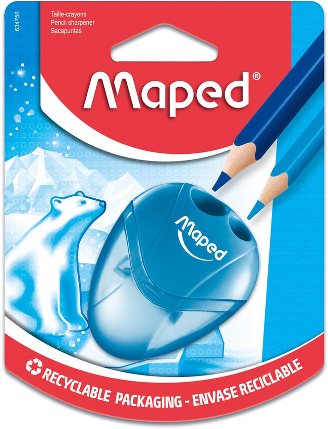 Maped -  potloodslijper igloo, 2 gaats, geassorteerde kleuren, blister van 1 stuk