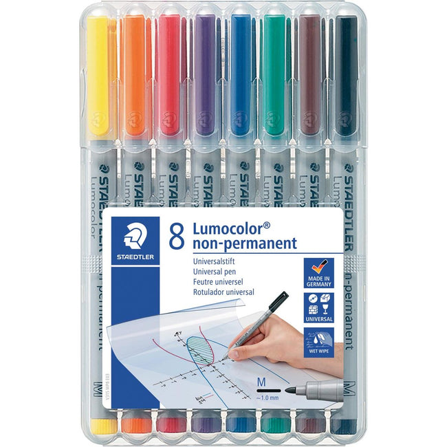 Staedtler - Lumocolor 315, marqueur OHP, non permanent, 1.0 mm, boîte de 8 pièces couleurs assorties