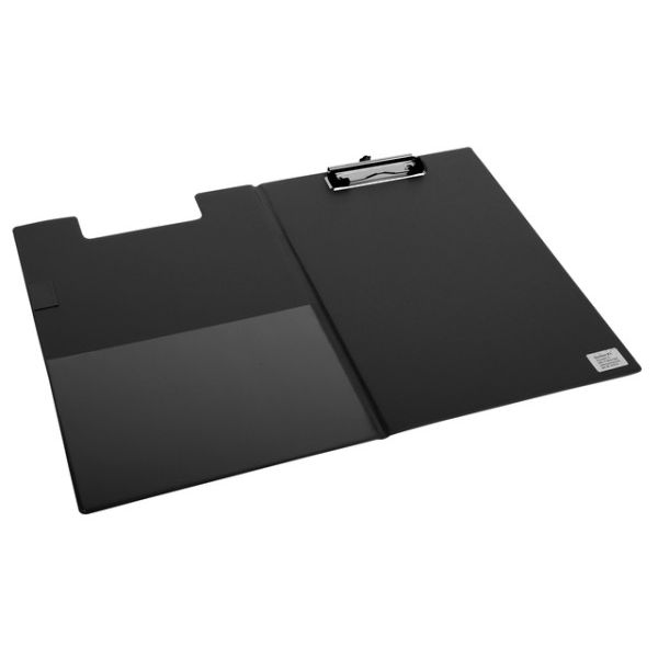 Quantore - Porte-bloc A4 vertical PVC noir avec pince 100mm + passant pour stylo