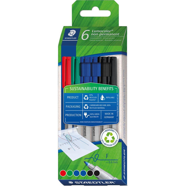 Staedtler - Lumocolor 316 OHP-Marker, non-permanent, fein, sortiert, Karton mit 6 Stück