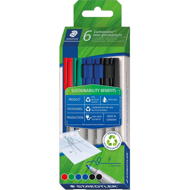 Staedtler - Lumocolor 316 OHP-marker, non-permanent, fijn, assorti, etui van 6 stuks