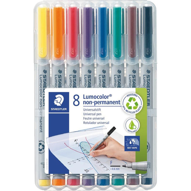 Staedtler - Lumocolor 316, OHP-marker, non permanent, 0,6 mm, box van 8 stuks in geassorteerde kleuren