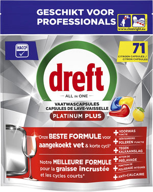 Dreft -  Pro Platinum Plus vaatwastabletten, Lemon, pak van 71 capsules