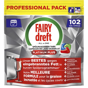 Dreft -  Pro Platinum Plus vaatwastabletten, Regular, pak van 102 capsules