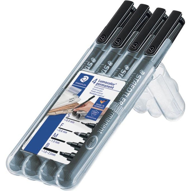 Staedtler - Lumocolor 319, marqueur permanent spécial, 4 pièces de différentes largeurs d'écriture, noir