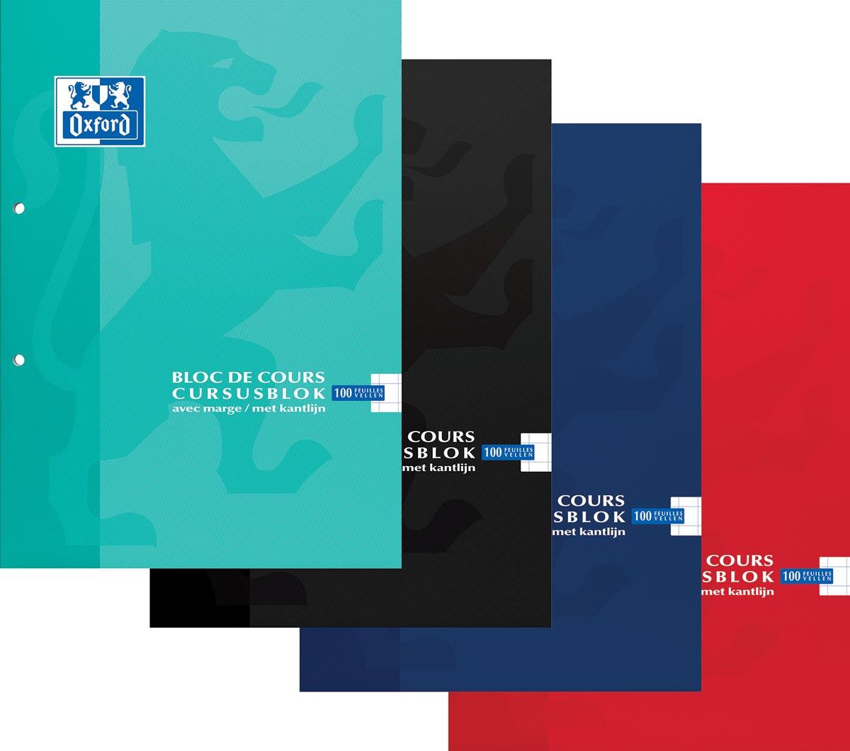 Oxford - Bloc de cours SCOLAIRE, couleurs assorties, pi A4, 100 feuilles, quadrillées 10 mm