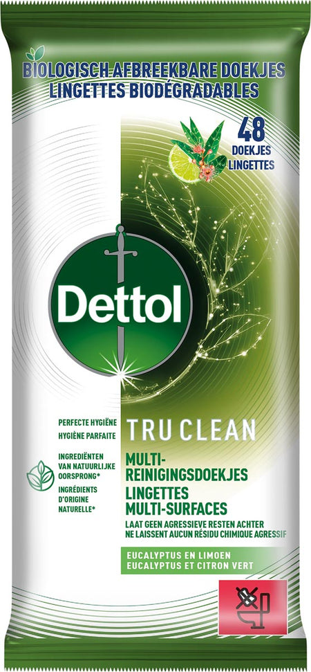Dettol -   reiningsdoekjes TruClean, eucalyptus en limoen, pak van 48 stuks