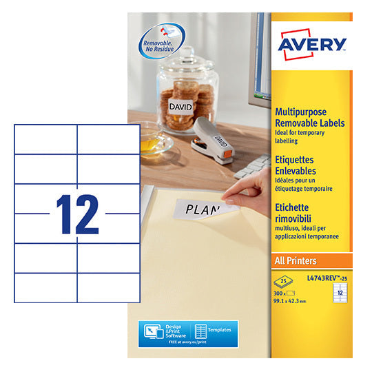 Avery -  Etiket  l4743rev-25 99.1x42.3mm wit 300st