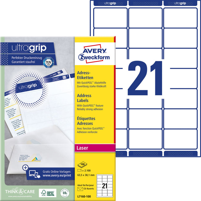 Avery -  Etiket  l7160-100 63.5x38.1mm wit 2100st