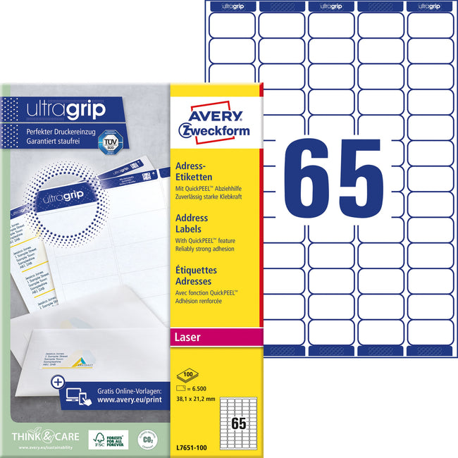 Avery -  Etiket  l7651 38.1x21.2mm wit 6500st | 5 stuks