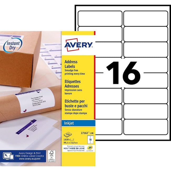 Avery -  Etiket  j8162-100 99.1x33.9mm wit 1600st | 5 stuks