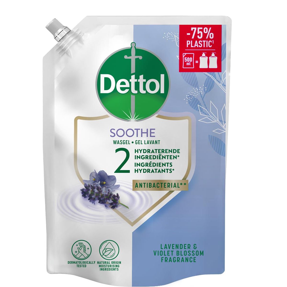Dettol - Savon mains Apaisant, lavande et fleur de violette, recharge 500 ml