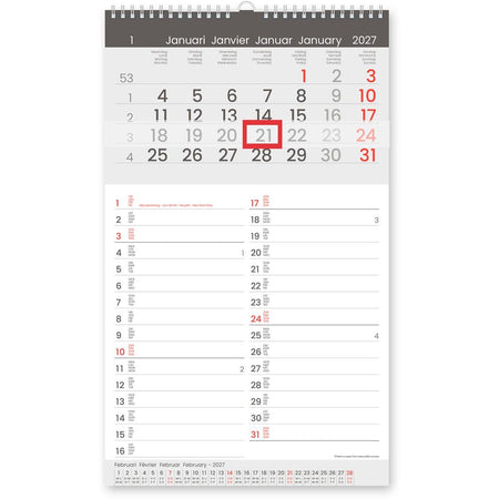 Boîte blanche - Calendrier mensuel Memo-Manager, quatre langues, 2026