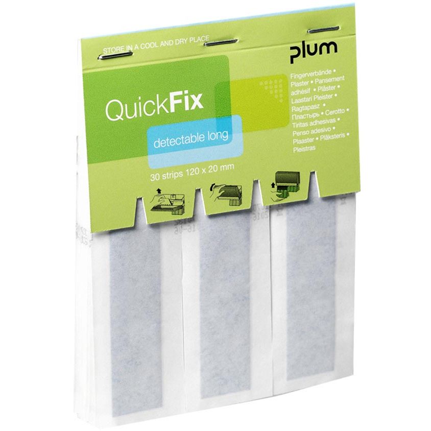 Plum - Recharge QuickFix pour distributeur de pansements, 30 pansements bleus détectables, extra longs