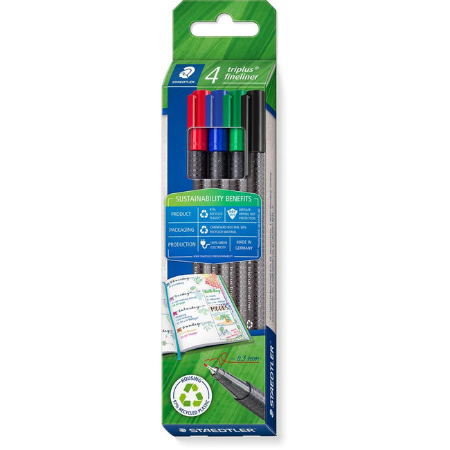 Staedtler - Triplus Fineliner Eco, Karton à 4 Stück, sortiert
