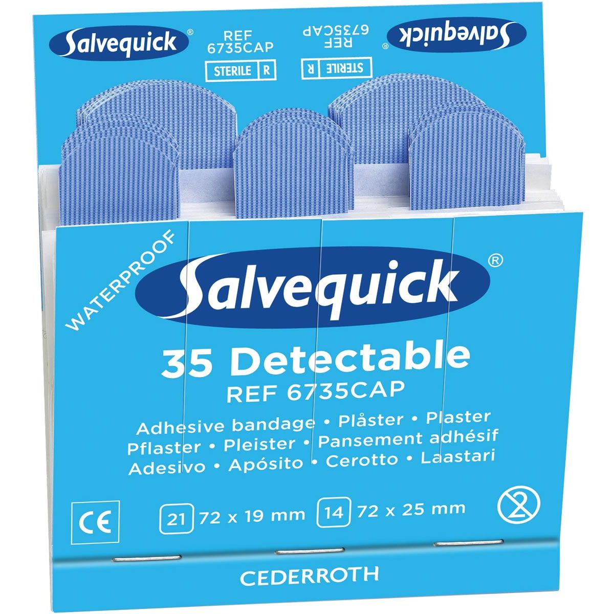Salvequick -  navulling voor pleisterautomaat, 35 blauwe pleisters per navulling, pak van 6 navullingen