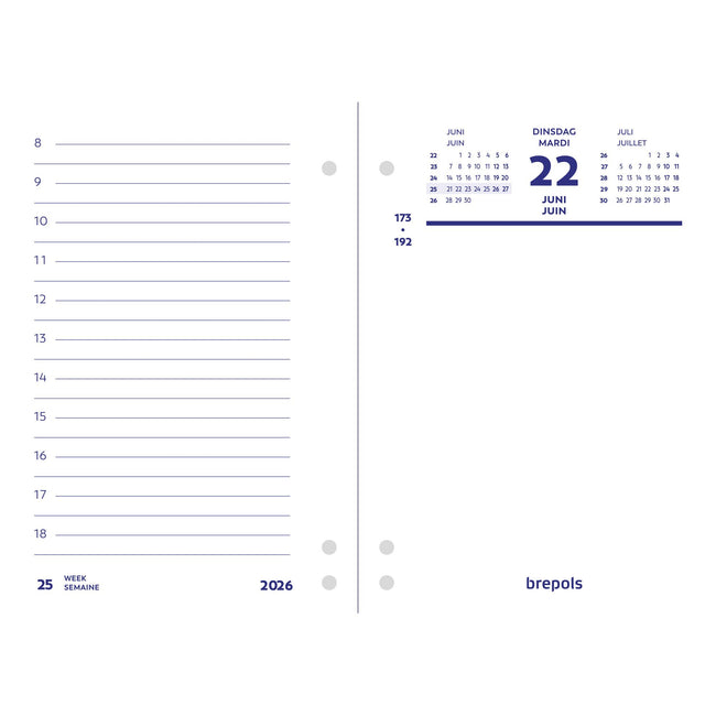 Brepols - Bloc de dérivation 2026 1 jour/2 pages perforation universelle
