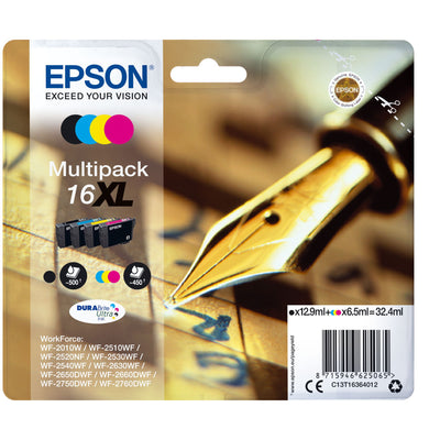 Epson - Cartouche d'encre 16XL T1636 noire + 3 couleurs
