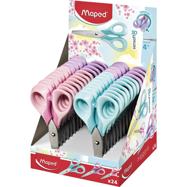 Maped - Ciseaux Sensoft 13cm présentoir de 24 pastels assortis