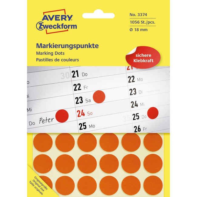 Avery Zweckform - Étiquettes rondes diamètre 18 mm, rouge, 1 056 pièces