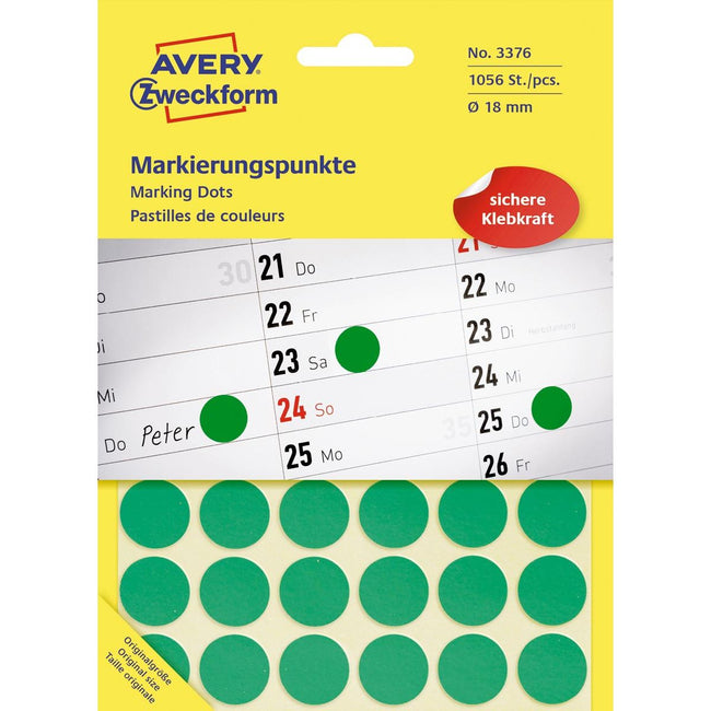 Avery Zweckform - Étiquettes rondes diamètre 18 mm, vertes, 1 056 pièces