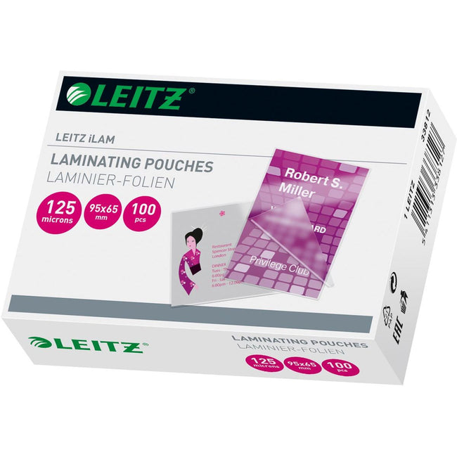 Leitz - Eva-Laminierfolie, 65 x 95 mm, 250 Mikron (2 x 125 Mikron), Packung mit 100 Stück