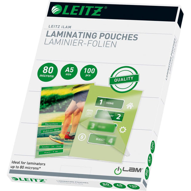 Leitz - Eva-Laminierfolie ft A5, 160 Mikron (2 x 80 Mikron), Packung mit 100 Stück