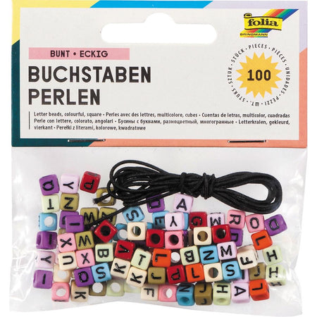 Folia - perles lettres comprenant 1 mètre de fil élastique, 100 pièces, différentes couleurs