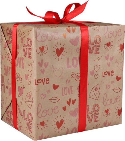 Klika - Papier d'emballage cadeau | 30 cm | 200m | 70gr/m² | Notes d'amour | brun