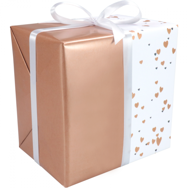 Cadeaupapier 30cm 100m 80gr/m Wit met hearts bronze