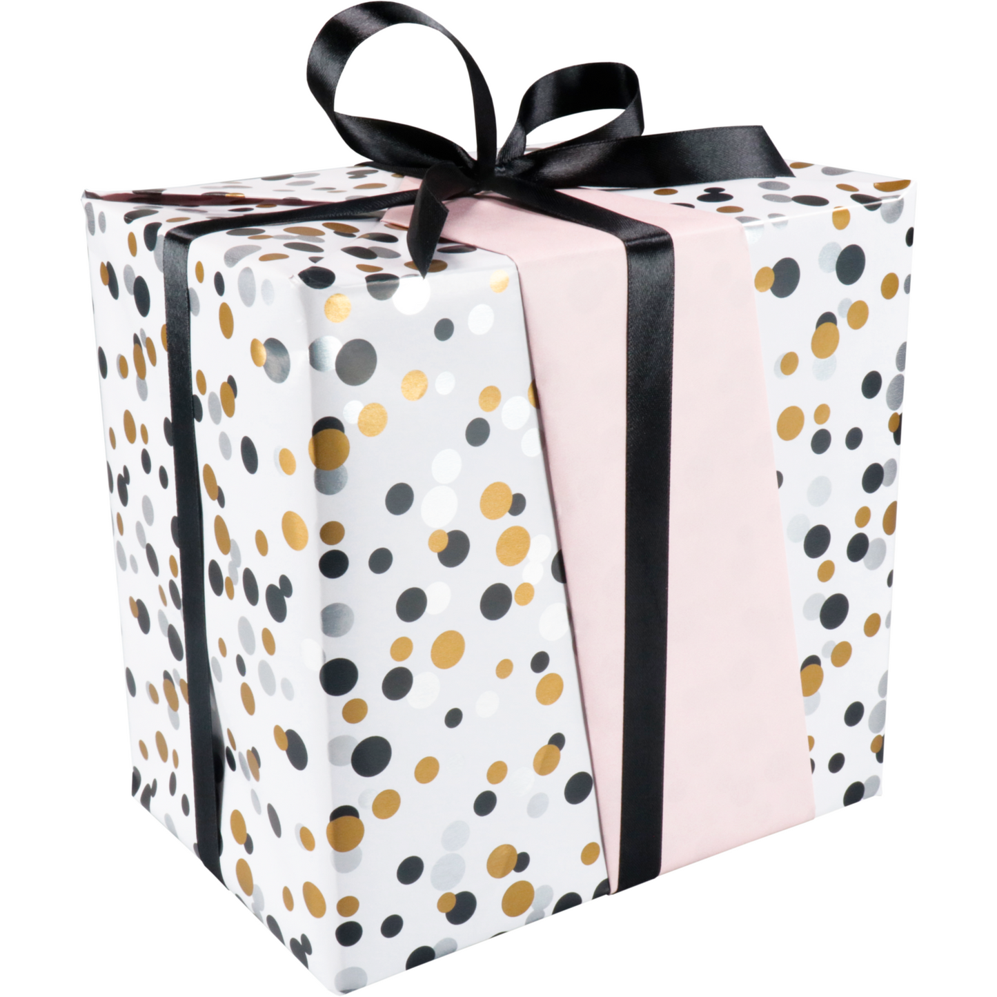 Klika - Geschenkpapier 30 cm | 200 m | 80gr/m² Konfetti | Silber/Gold/Schwarz