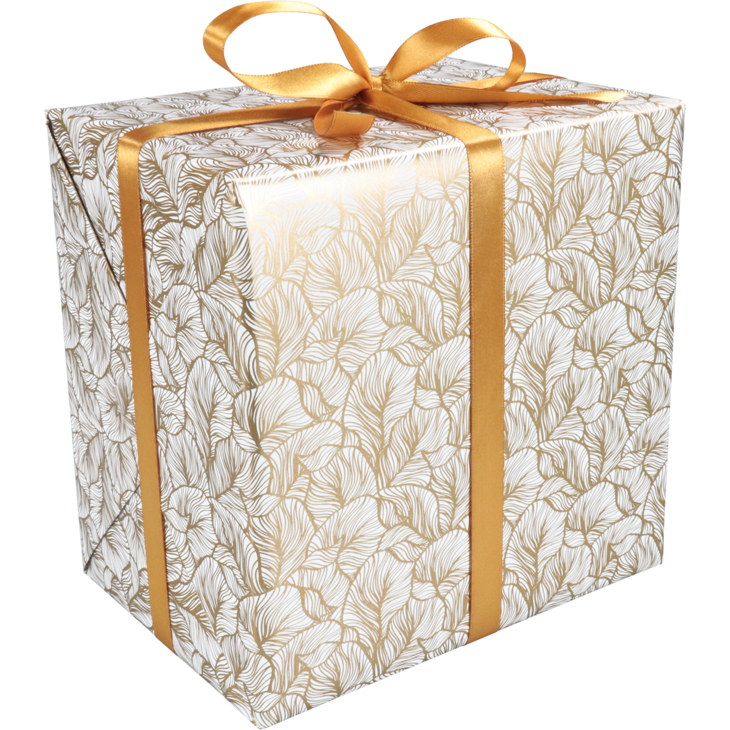 Klika - papier cadeau 30 cm | 200m | 80gr / m² Leafs | blanc / or