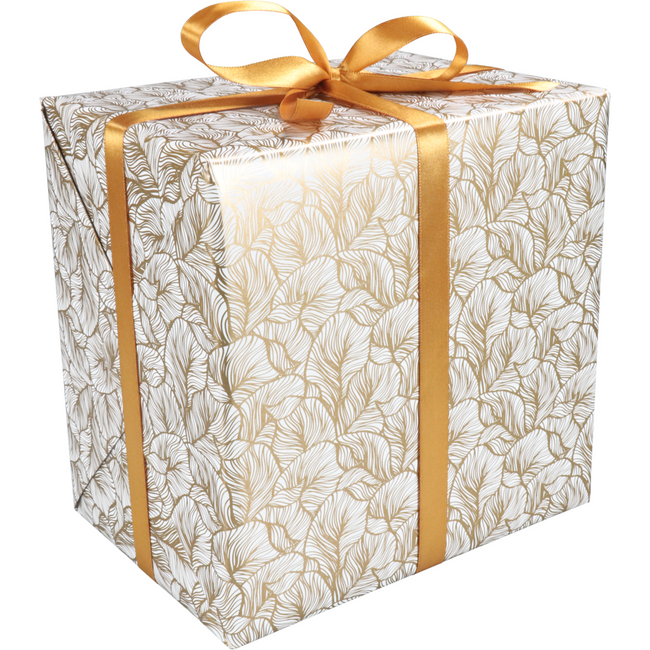 Klika - papier cadeau 200m | 80gr / m² Leafs | blanc / or