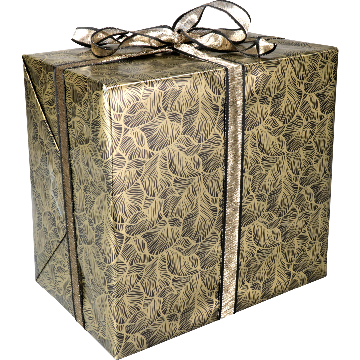 Leafs - Cadeaupapier | 30cm | 200m | 80gr/m² |  | zwart/goud