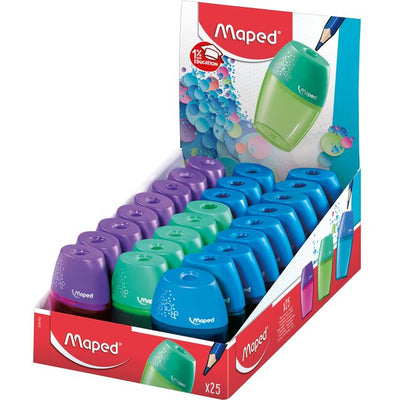 Maped - Taille-crayon Shaker Présentoir 1 trou de 25 pièces assorties