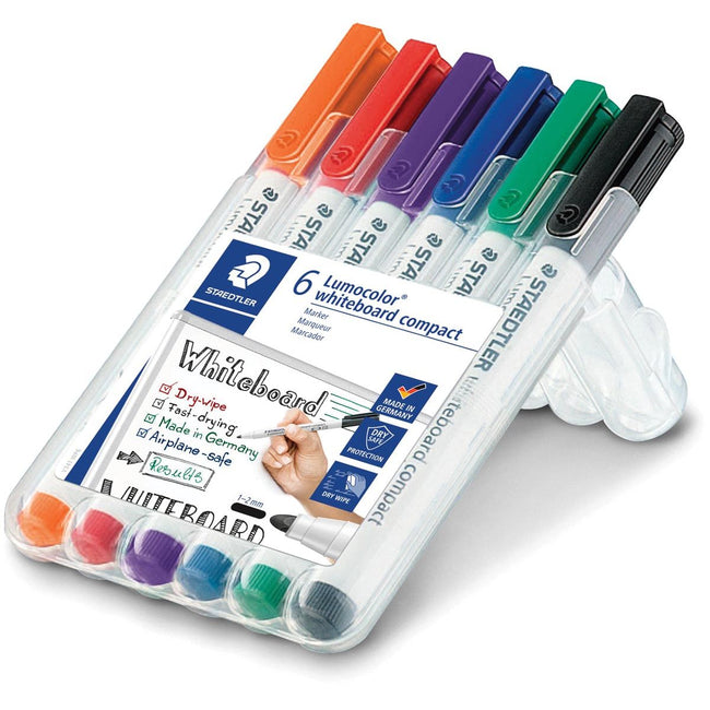 Staedtler - marqueur pour tableau blanc Lumocolor Compact, boîte de montage de 6 pièces de couleurs assorties