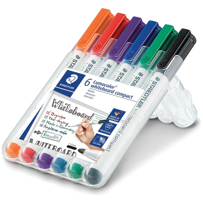 Staedtler - whiteboardmarker Lumocolor Compact, opstelbare box met 6 stuks in geassorteerde kleuren