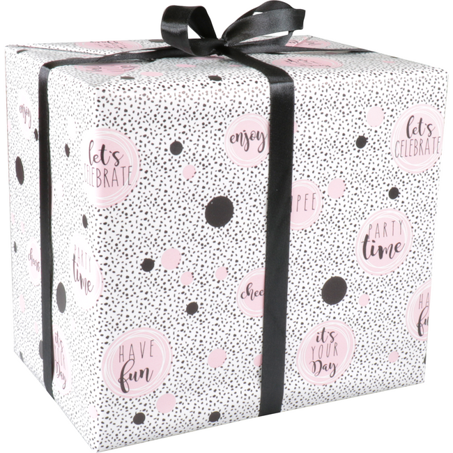 Klika - papier cadeau 50 cm | 100m | 80gr / m² Temps de fête | Blanc / noir / rose