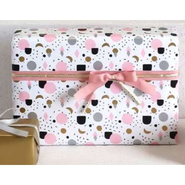 Klika - Geschenkpapier | 50cm | 200m | 80gr/m² | Lustige Figuren | weiß/schwarz/rosa